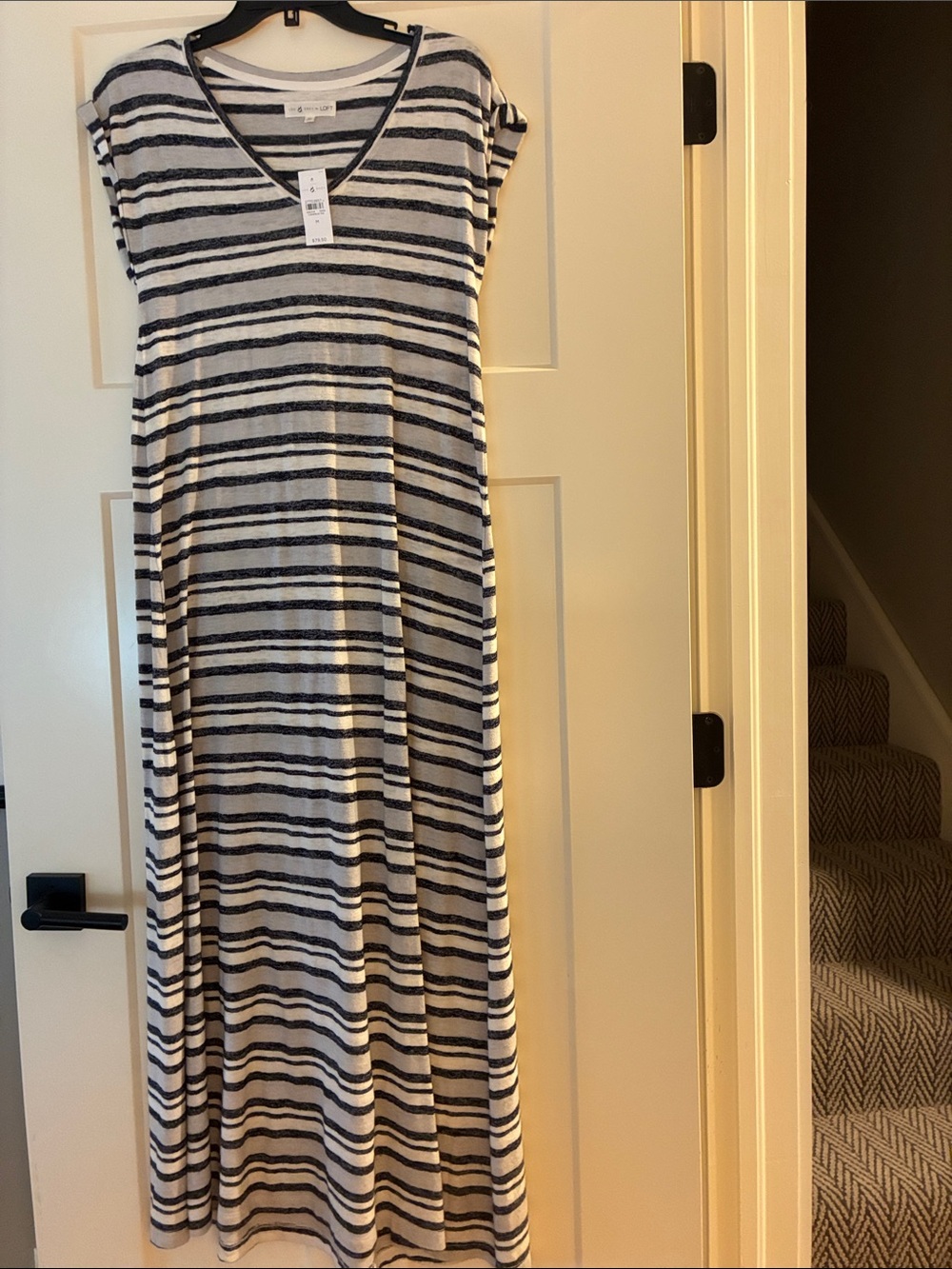 Lou & Grey Striped V-Neck Maxi Dress - Navy & White